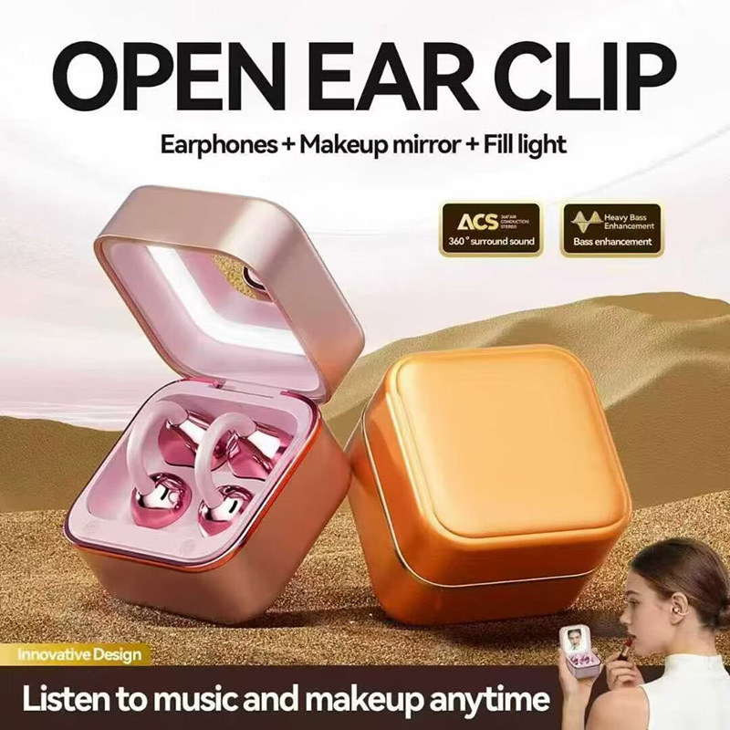 OWS Open Ear Clip Earphones With Makeup Mirror+Fill light